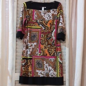 Emma &Michele Paisley Print Women's Dress Size Medium 3/4 Length Sleeves